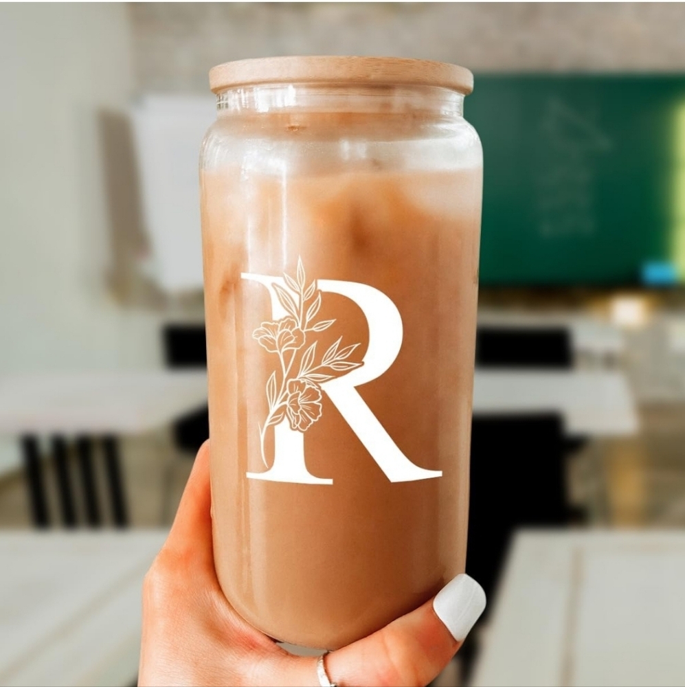 Monogrammed "R" Glass Cup - Picture 3 of 11